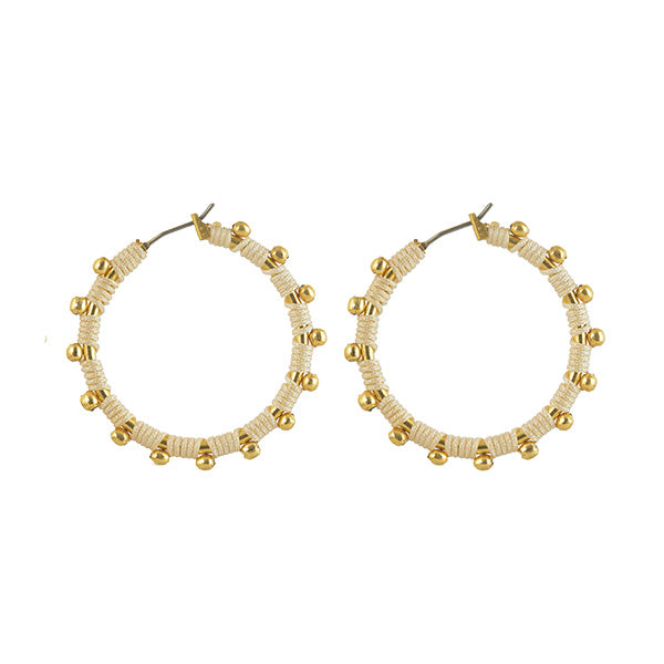 Gold Beads Threaded Hoop Earrings