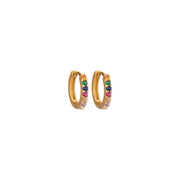 Hoop earrings with Multicolored Rainbow stones for woman, gold plated