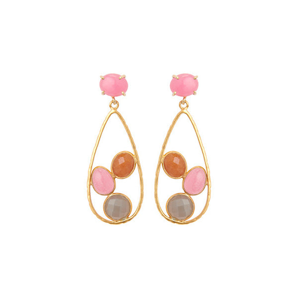 Colorful Stone Drop Earrings Pink