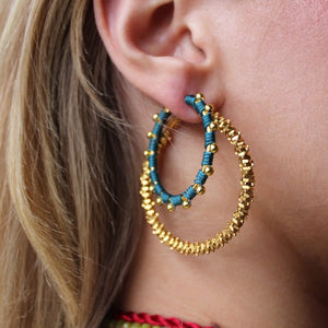 Gold Beads Threaded Hoop Earrings