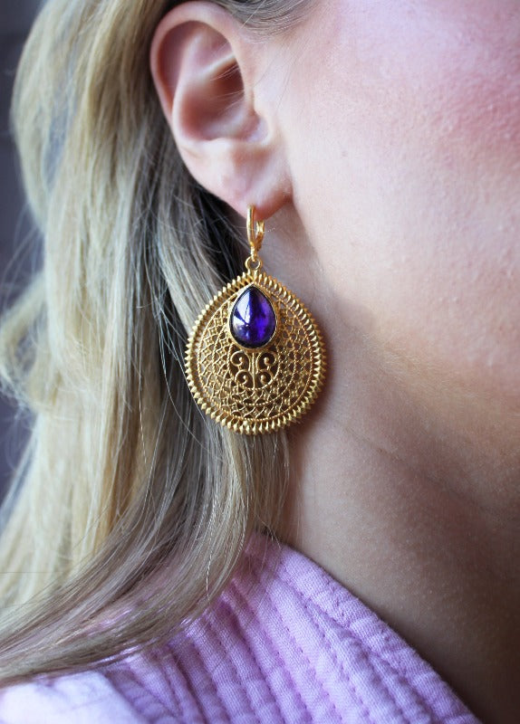 Statement Gold Earring With Stone