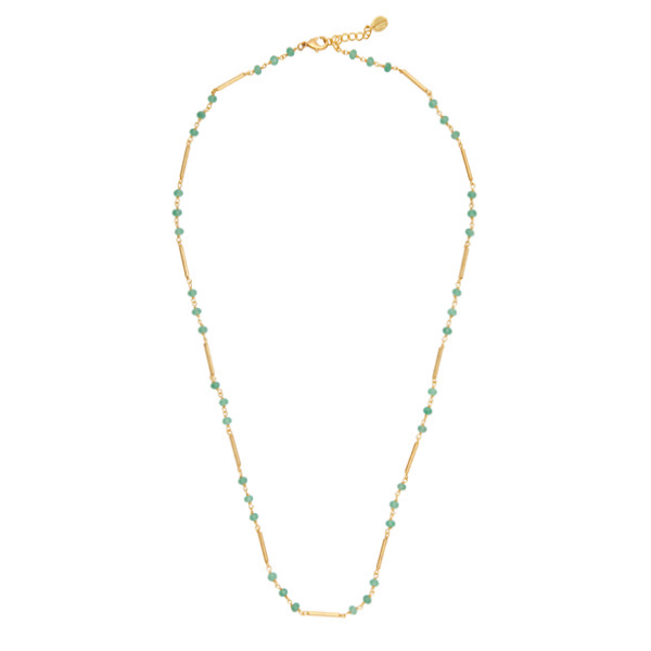 Retro Necklace with Green jade stond combined With Gold plated Tubes for woman