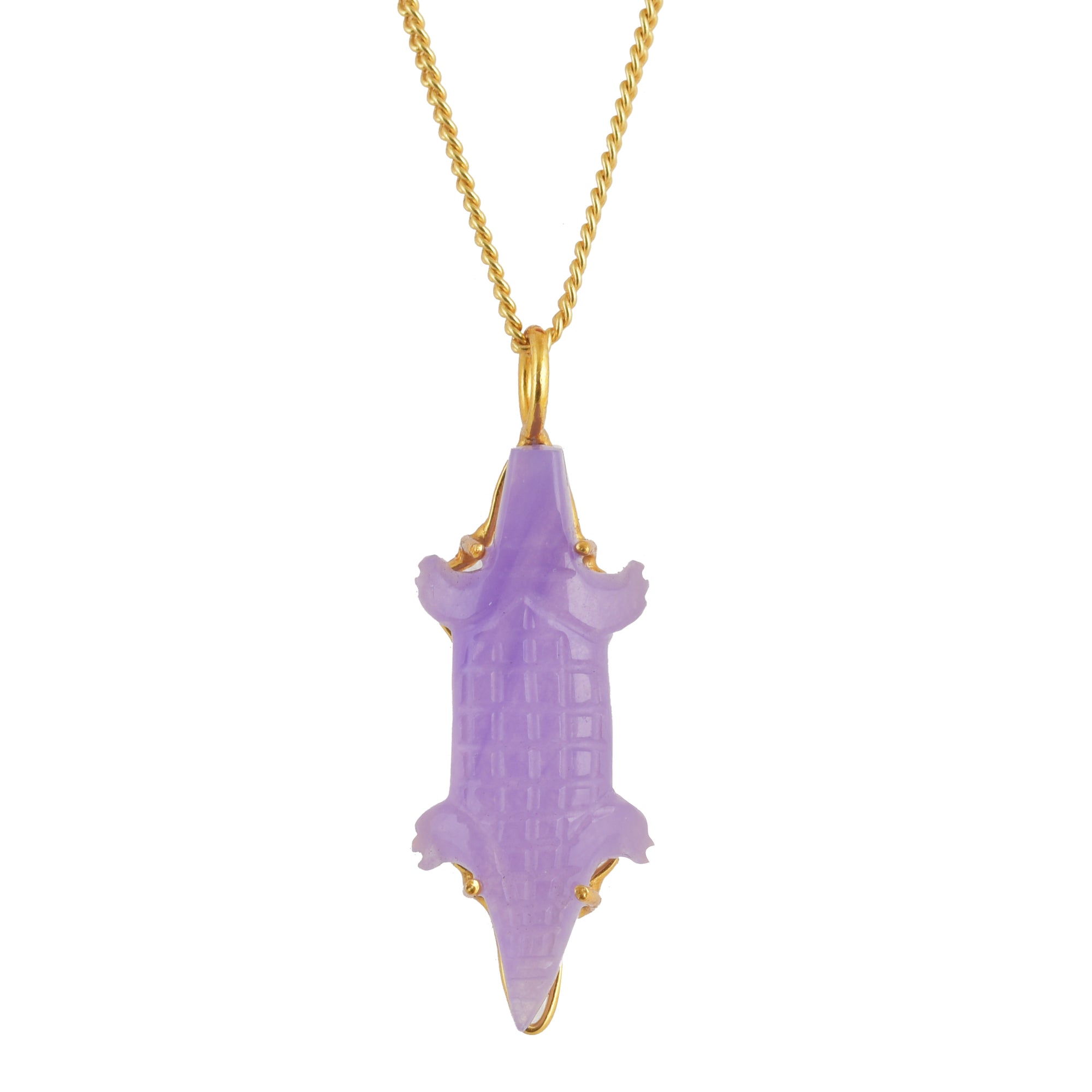 Gold Necklace Purple Jade Crocodile