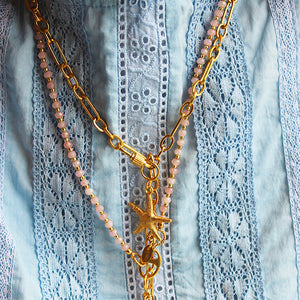 Romantic Stone And Gold Beaded Necklace