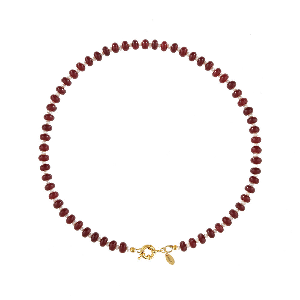 Parel en Edelstenen Ketting Ruby
