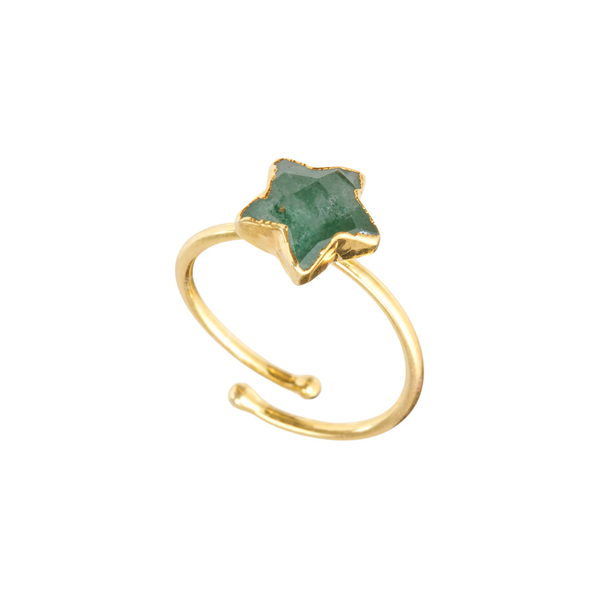 Statement gold plated Ring with a green star stone for woman