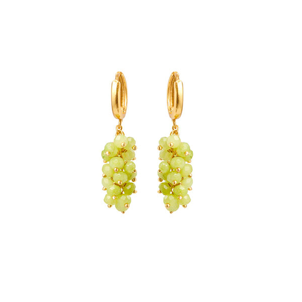 Vessonite Jade stone bunch of grape earrings for women, gold plated