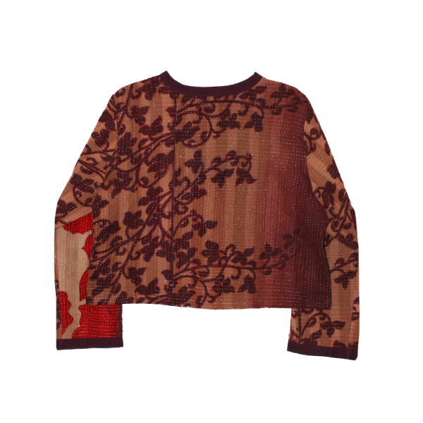 Donkerrood Kantha Jasje Bloemen