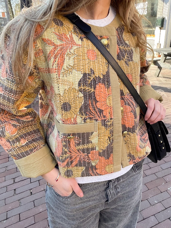 Bloemen Mosterdgeel Kantha Jasje