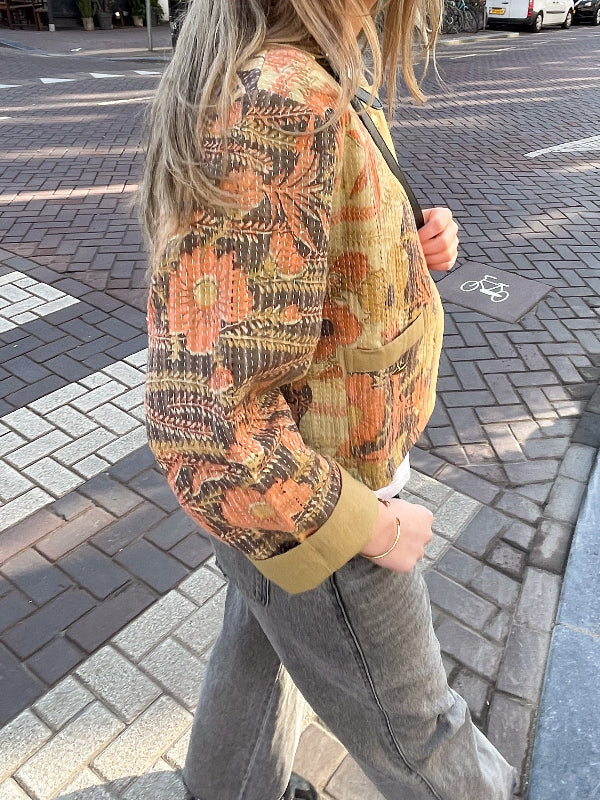 Bloemen Mosterdgeel Kantha Jasje