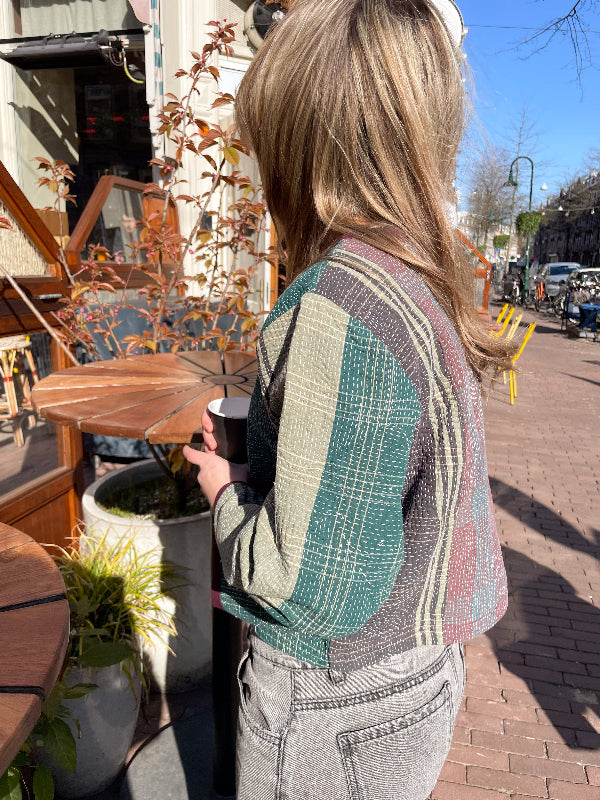 geruit jasje kantha groen paars