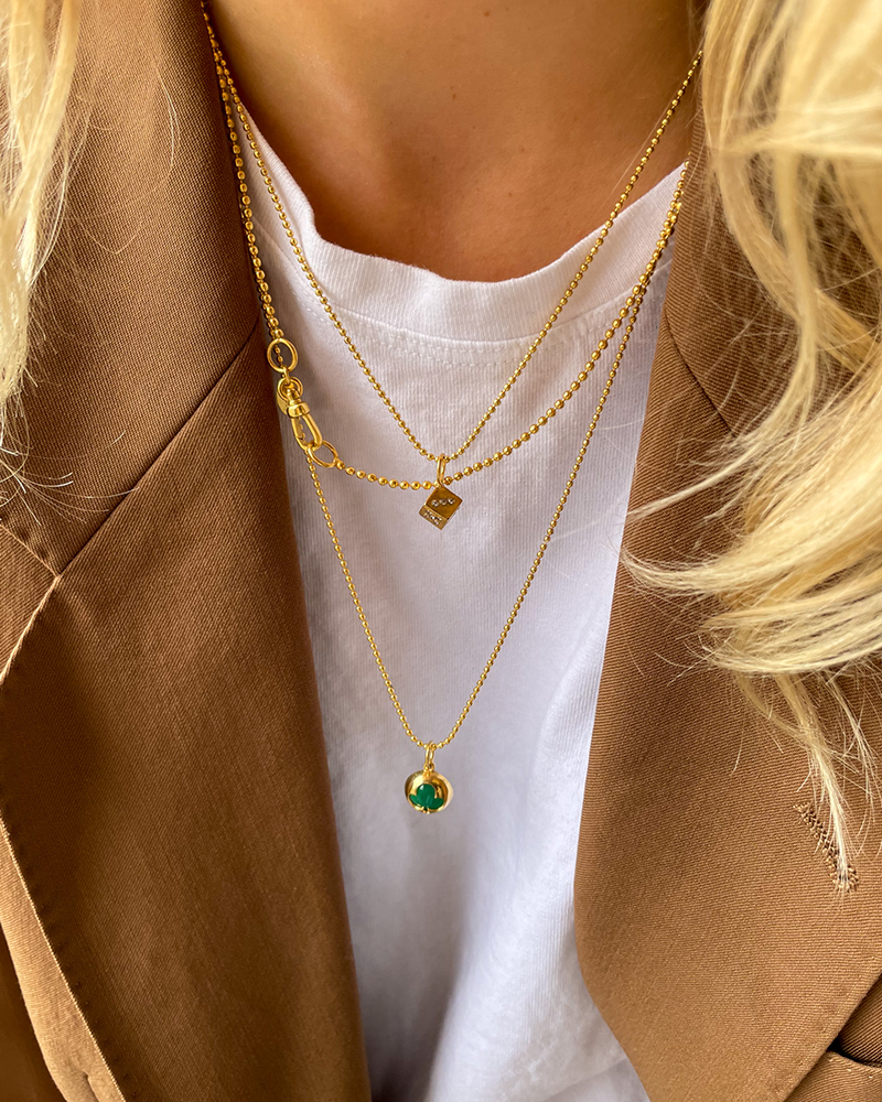 Gouden Bedel Groene Onyx Klaver