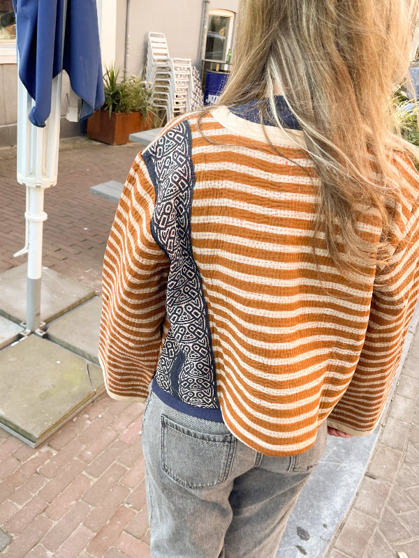Oranje Streepjes Kantha Jasje
