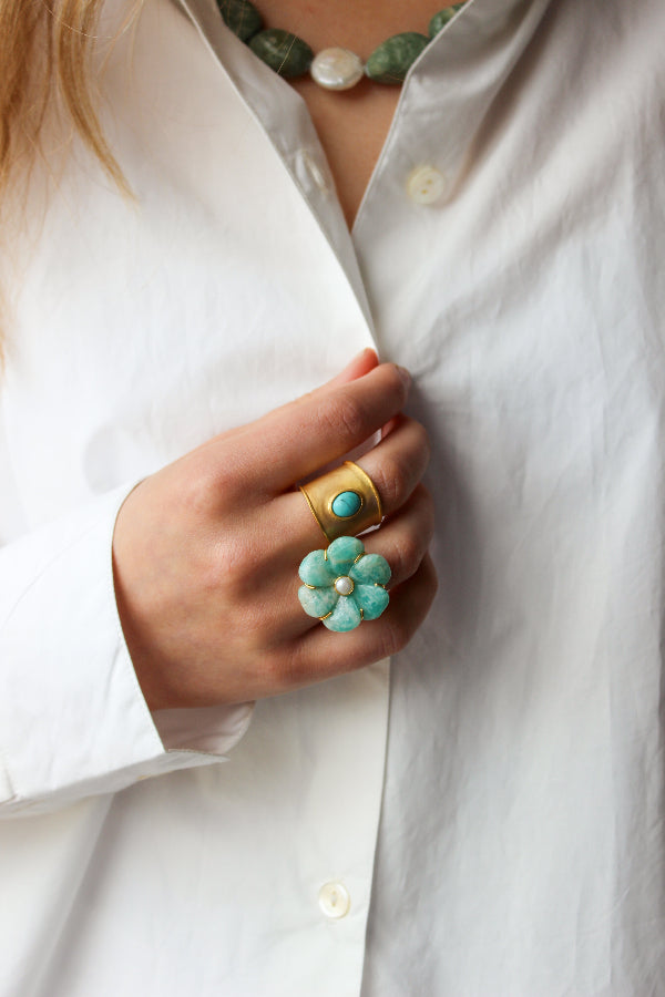 Ring Met Edelsteen Amazoniet Bloem
