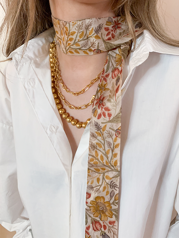 Zijden Sjaal Sari Bloem Beige