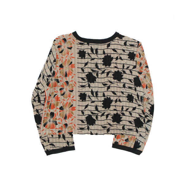 Zwart Oranje Print Kantha Jasje