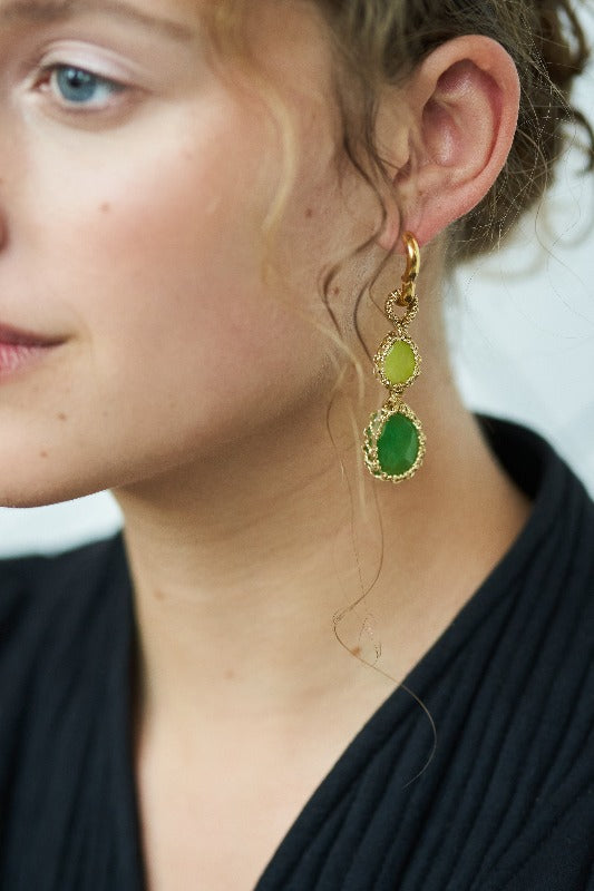 Stylish Double Thread Covered Stone Earrings