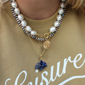 Aqua en Bruine Jade Edelstenen Ketting En Parel