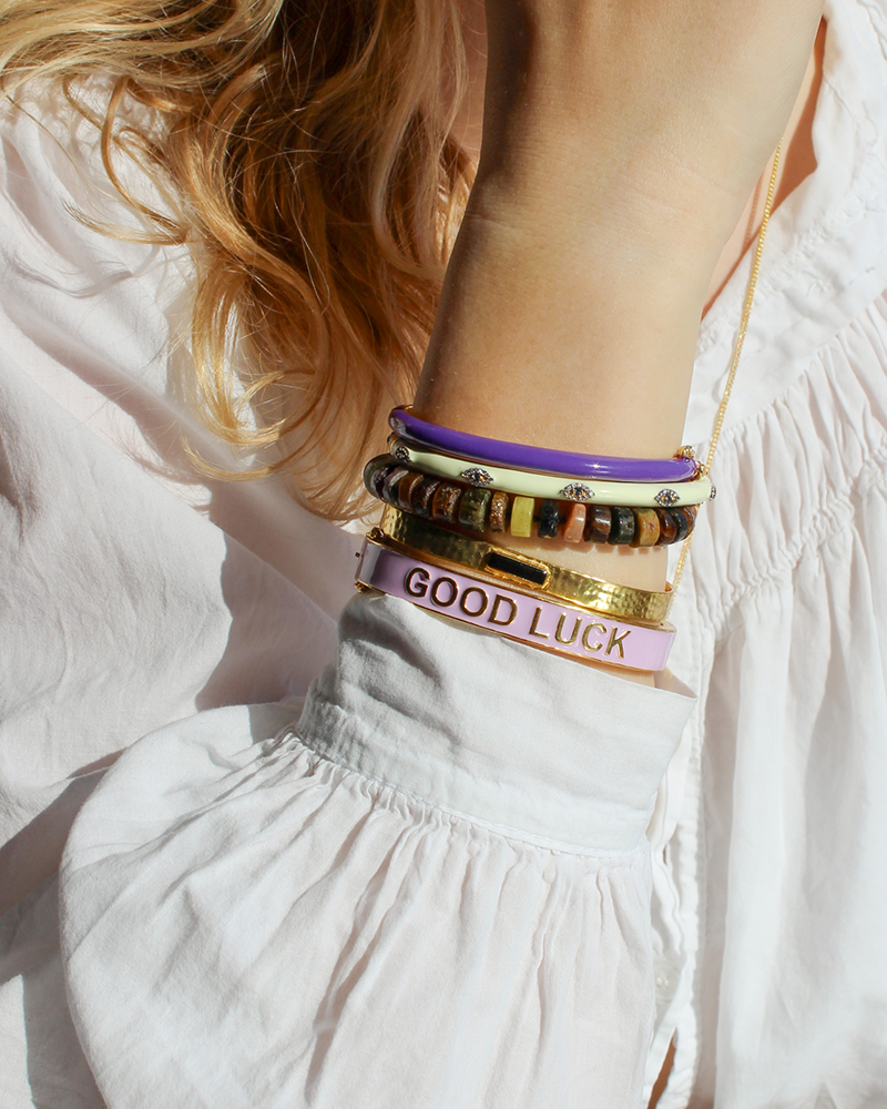 Lila Enamel Bangle Good Luck