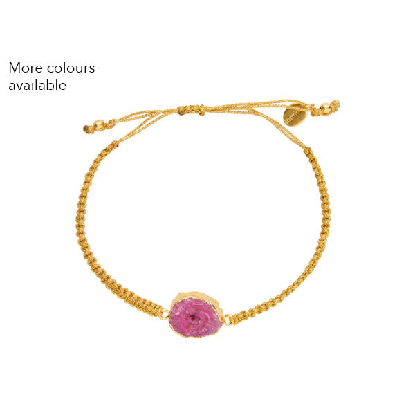 Gold Threaded Agate Stone Bracelet Pink