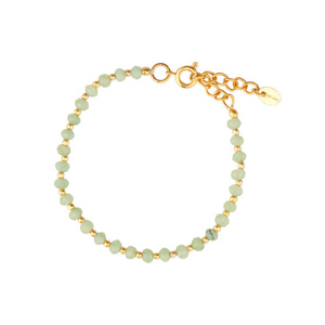 light green stone combined with gold plated beads bracelet for woman