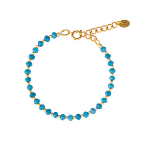 Blue stone combined with gold plated beads bracelet for woman