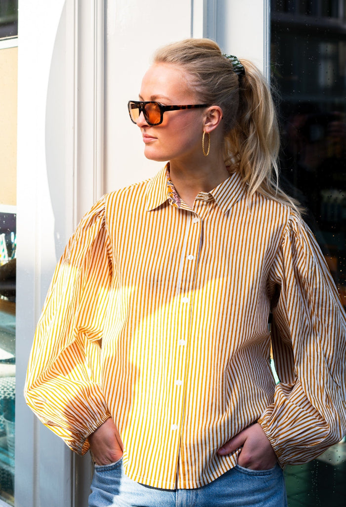 Ballon Blouse Geel Streep 