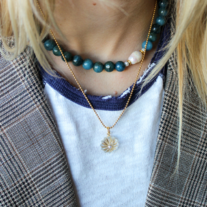 Blauwe Jade Edelstenen Ketting met Parel