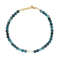 Blauwe jade ketting met barok parel