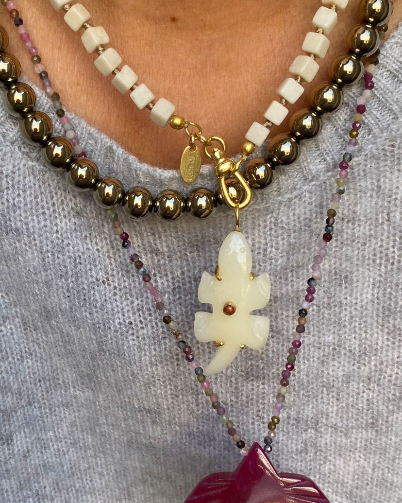 Handgeknoopte Blokjes Ketting Witte Aventurijn