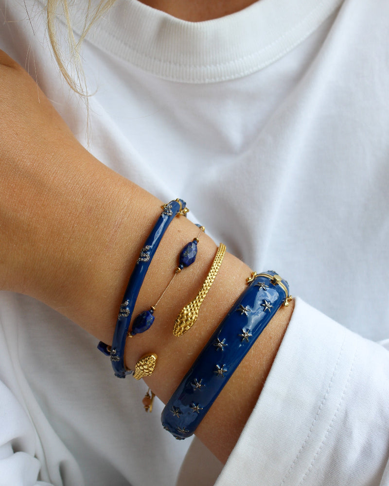 Brede Donkerblauwe Emaille Bangle met Zirkonia
