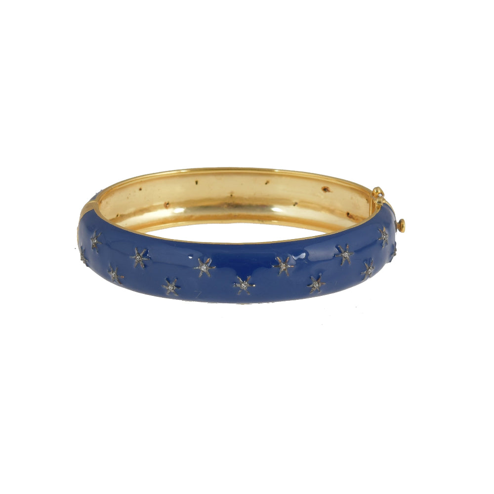 Brede Donkerblauwe Emaille Bangle met Zirkonia