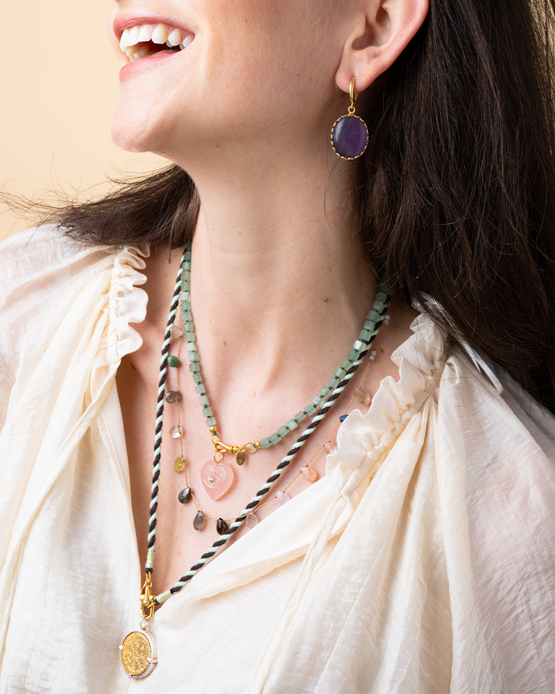 Bruin En Mint Koord Ketting Met Slot