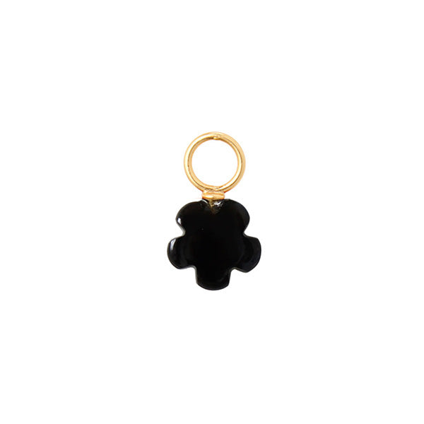 Black stone flower charm for woman, gold plated round hanger