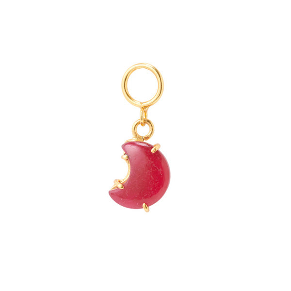 Framed pink ruby moon stone with a gold plated hanger for woman