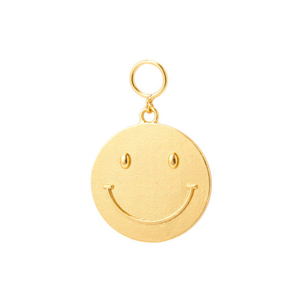 Large round smiley charm for woman, gold plated