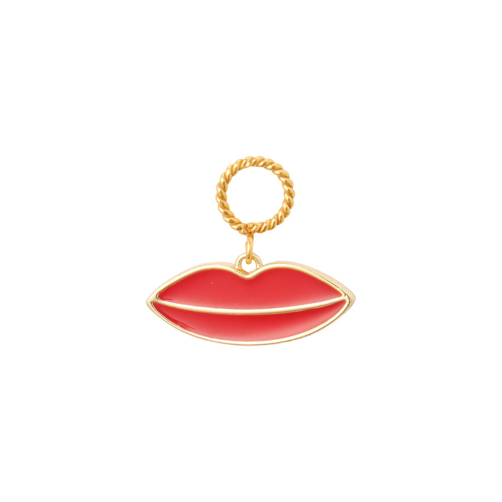 Red lip charm with a gold plated outline and a round pendant for women