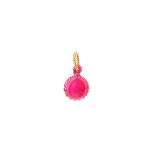 a small round pink onyx pendant woven with a pink thread charm for woman, gold plated hanger