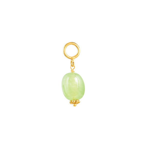 Round green Jade Stone Charm gold plated, for woman