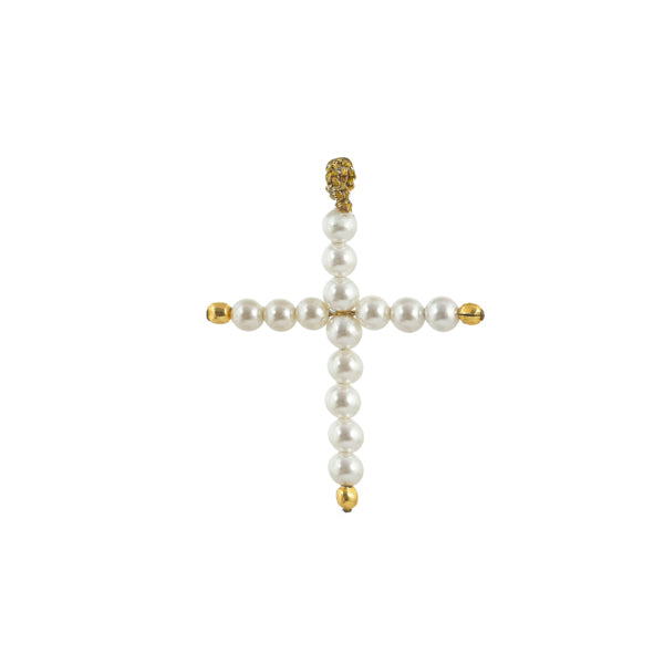 Large Beaded Cross Pearl Charm