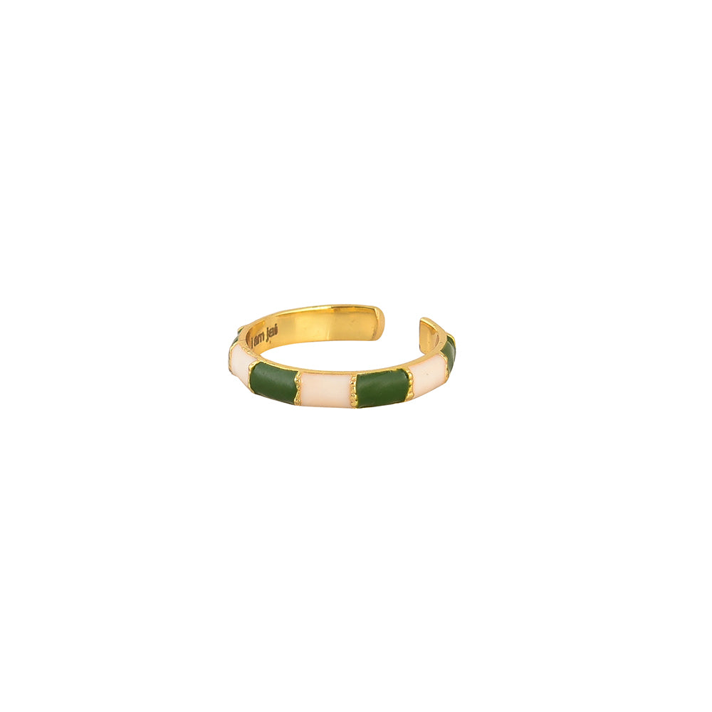 Donkergroen Witte Emaille Ring Streep