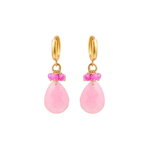 A classic Pink stone drop with some small pink stones combined with a gold earring for woman, gold plated