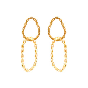 Double Oval Twisted earrings, a small one combined with a larger oval for women, gold plated