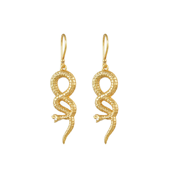 Snake Textured Gold Dangle Earrings