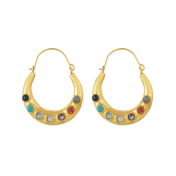 Multicolor Stones Gold Hoop Earring