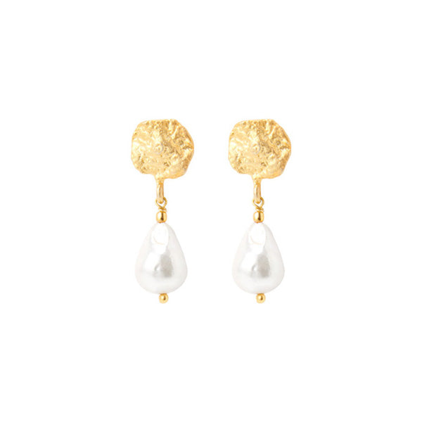 Pearl Earrings with a gold round Studs for woman, goldplated