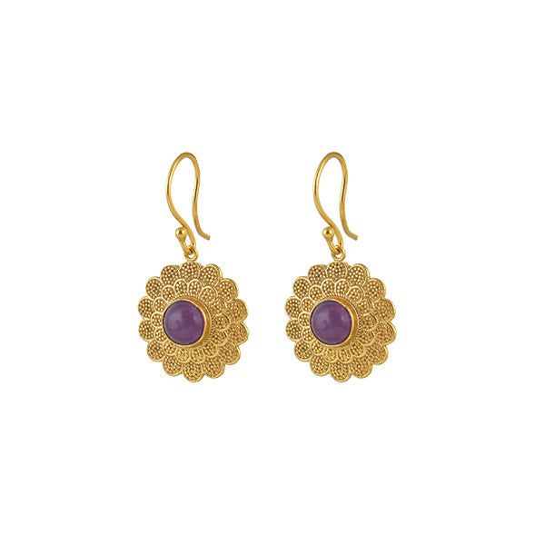 Gold Flower Earring With Stone