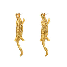 Gouden Krokodil Oorbellen Studs