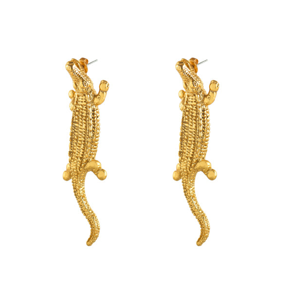 Gouden Krokodil Oorbellen Studs