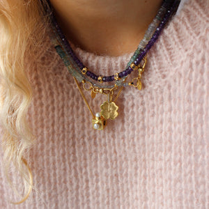 Fijne Edelstenen Ketting Edelstenen Ketting Amethist gouden klaver bedel zirkonia gouden kraalbedel parel fijne gourmet ketting